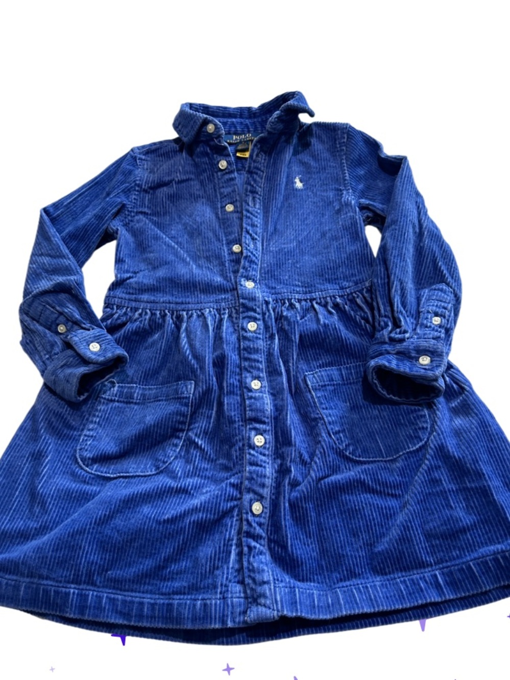 Polo Ralph Lauren Girls Wide-Wale Corduroy Button Down Shirt Dress periwinkle 5